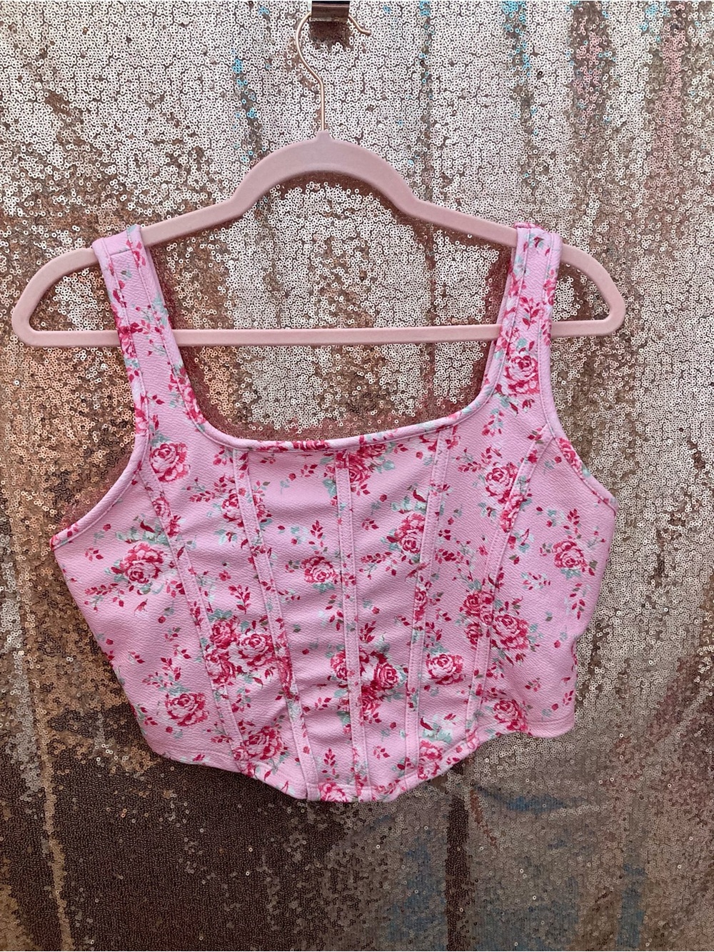 Pink Floral Corset Tank Top